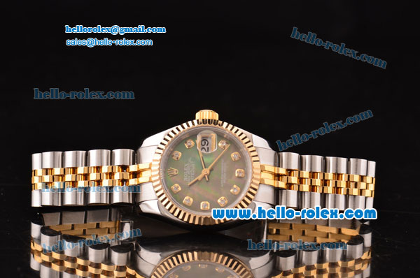 Rolex Datejust Lady 2813 Automatic Two Tone Case with Diamond Markers and Grey Mop Dial ETA Coating - Click Image to Close